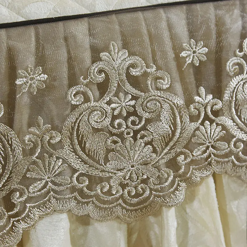 Бежевая утолщенная стеганая кружевная юбка принцессы на кровать плюшевое мягкое