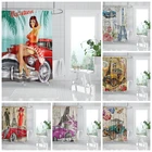 Парижское полотенце, занавески для душа, винтажная газета, сексуальная девушка, Женская Автомобильная модель, водонепроницаемая занавеска из полиэстера, украшение для ванной комнаты