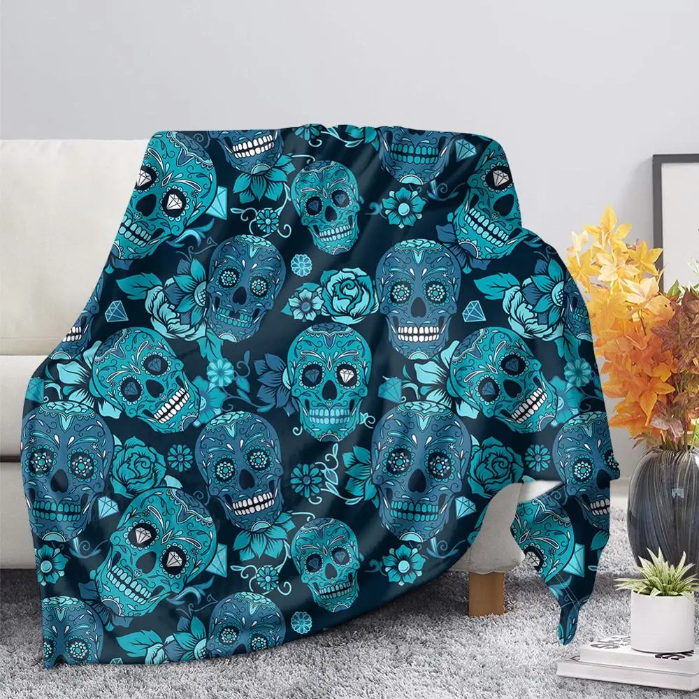 

TOADDMOS Suar Skull Blue Bedroom Throw Blanket Warm Fleece Blanket Fall Winter Thin Quilt for Adult Kids Warm Travel Blankets