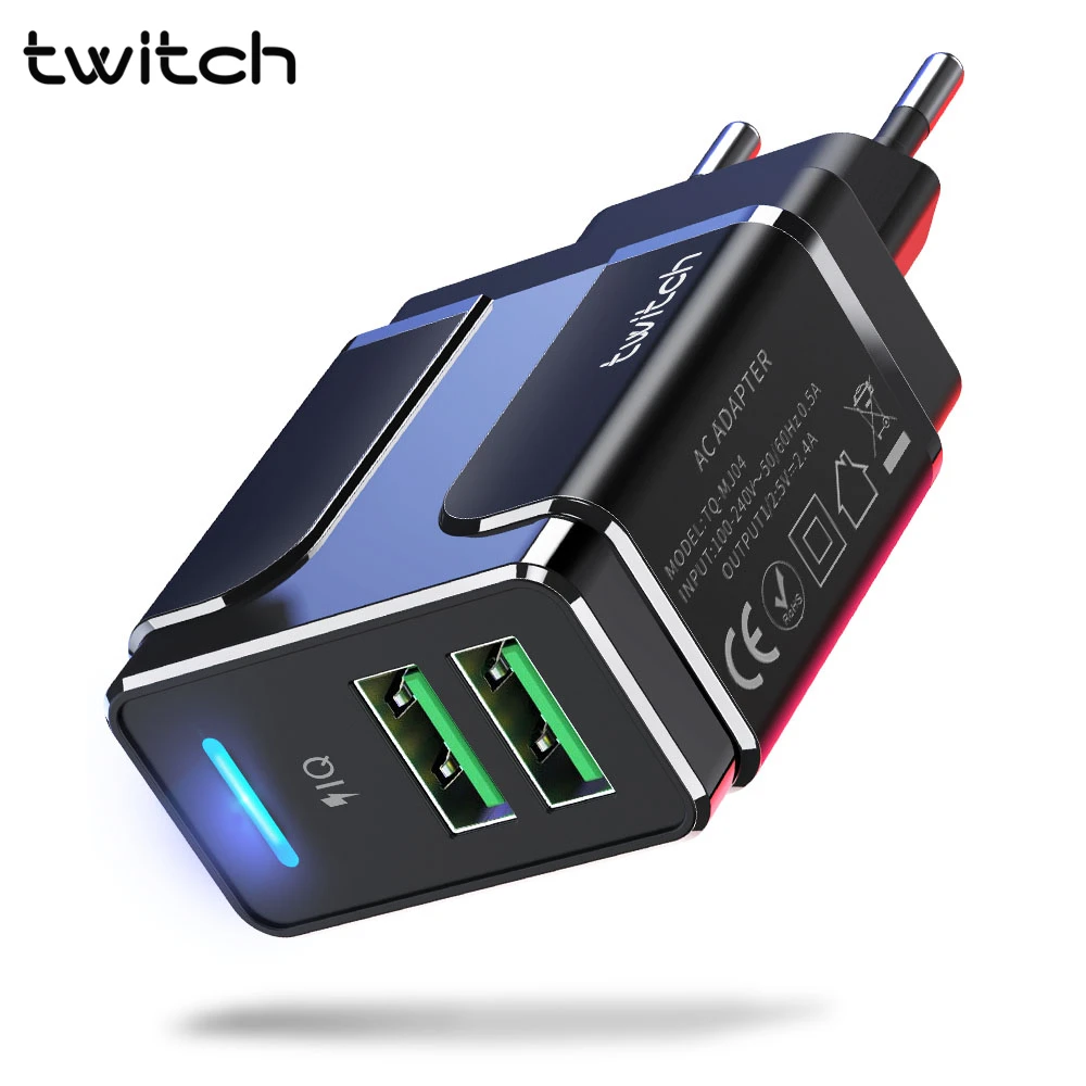 Адаптер питания Twitch с 2 USB портами для телефонов iPhone/Android 4 А 12 Вт тип штекера на
