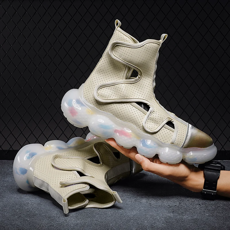 

Summer Leather Men Casual Shoes High Top Hollow Zapatillas Breathable Male Big Size45 Designer Men Sneakers Luxury Brand Zapatos