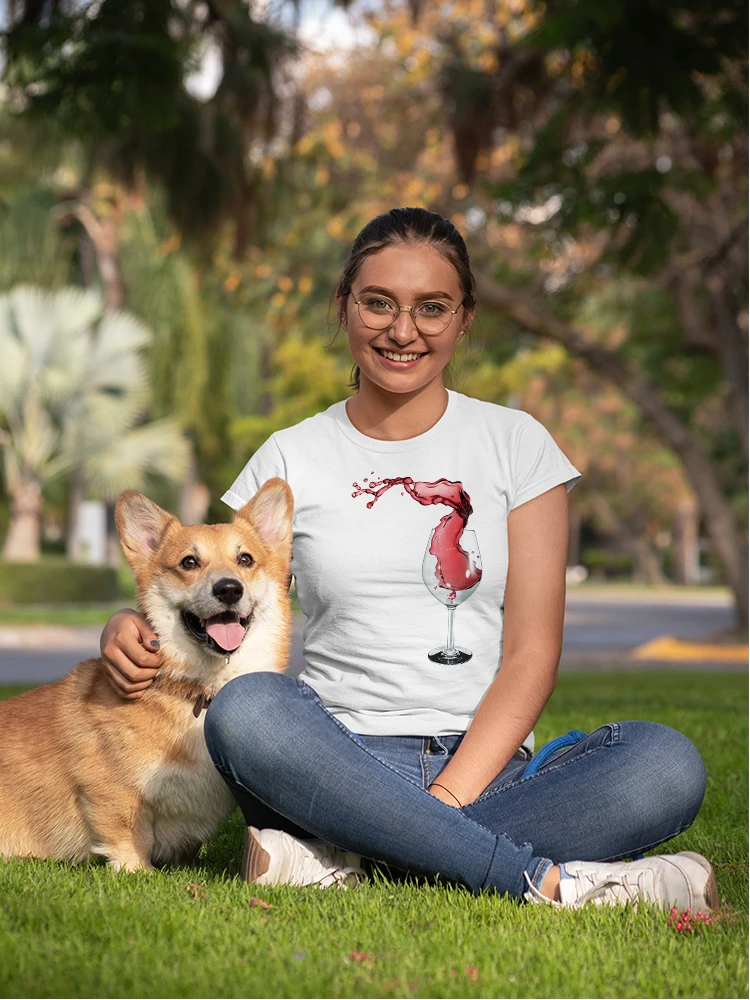 

Wine Glass Women T Shirt Three Glasses Of Wine Creative Printed T-shirt Cartoon Cute Modern Clothes Harajcku Oversize Tshirt