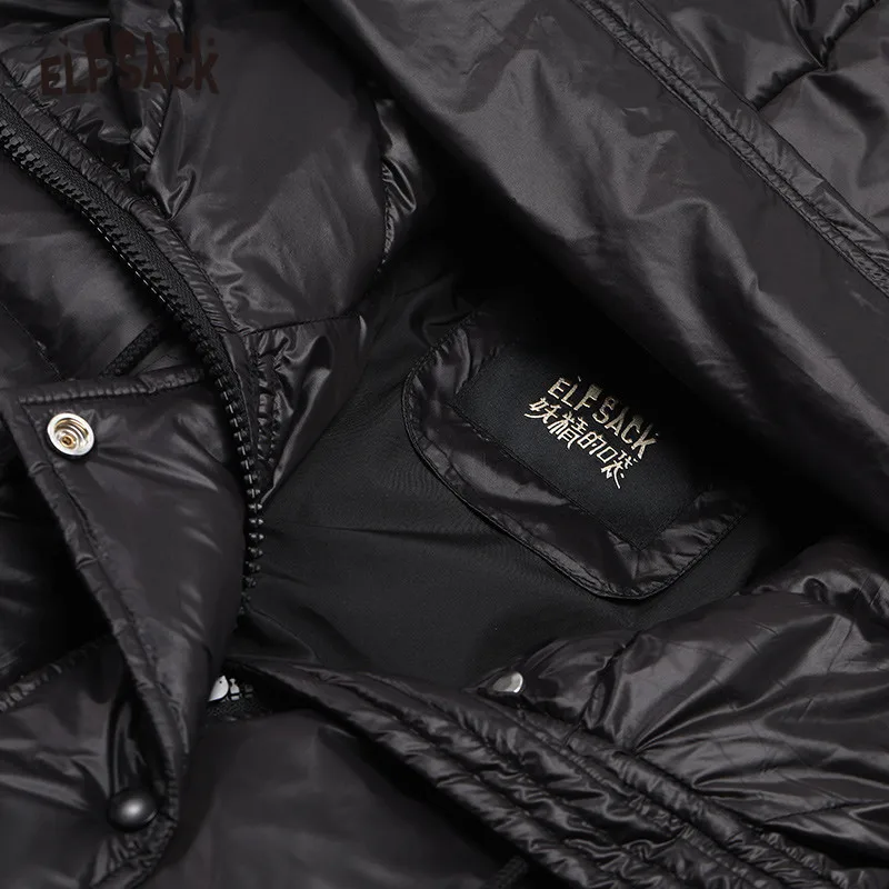 ELFSACK черный однотонный сатиновый прямой с капюшоном теплый длинный пуховик для