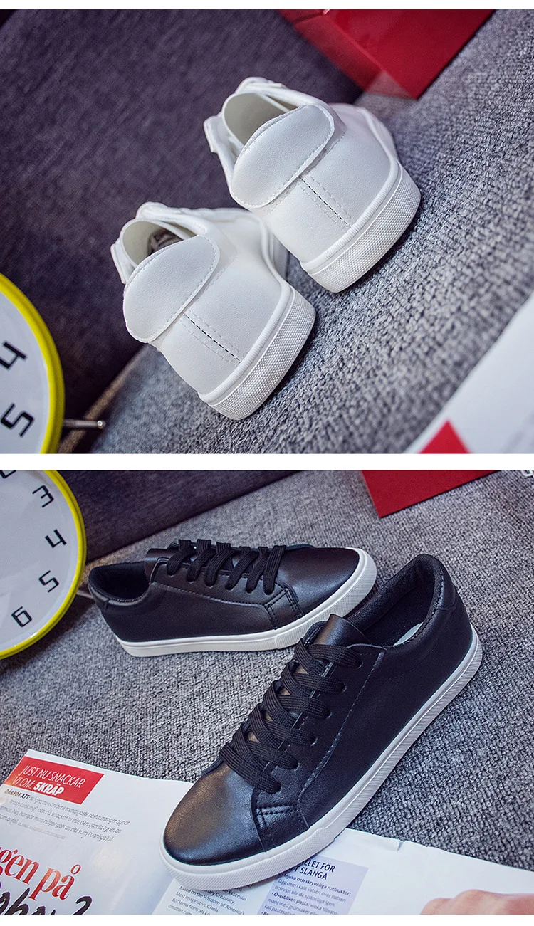 

2020 new spring tenis feminino lace-up white shoes woman PU Leather solid color female shoes casual women shoes sneakers