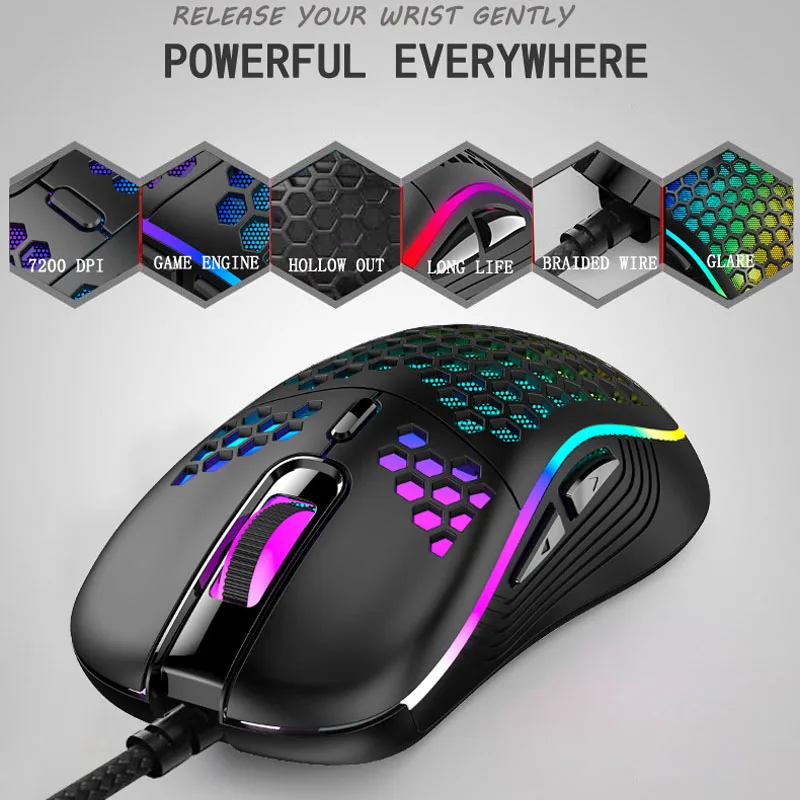 2022 gaming mouse gamer usb wired mice rgb backlight 6 keys mouse for pc gaming mouse laptop computer game mouse hollow free global shipping
