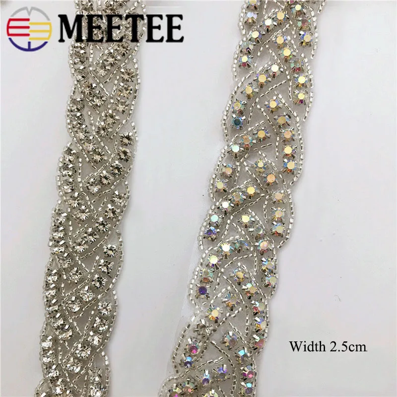 1 ярдов Metee 2,5/3,5 см Стразы сетка с кружевной отделкой кружевная Лента ткань одежда украшения свадебный пояс свадебное платье