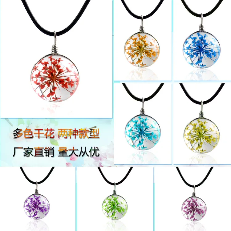 

2019 Fashion Handmade True Dried Flower Perfume Bottle Clear Glass Pendant Necklace Charm Gold Chain Women Jewelry Necklace