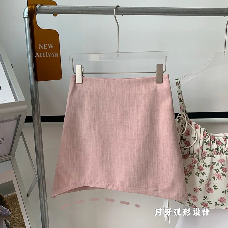 

2021 New Women Sweet Floral Off Shoulder Sleeveless Camisole And High Waist Pink A-Line Skirts Set Female Summer Two Piece Set