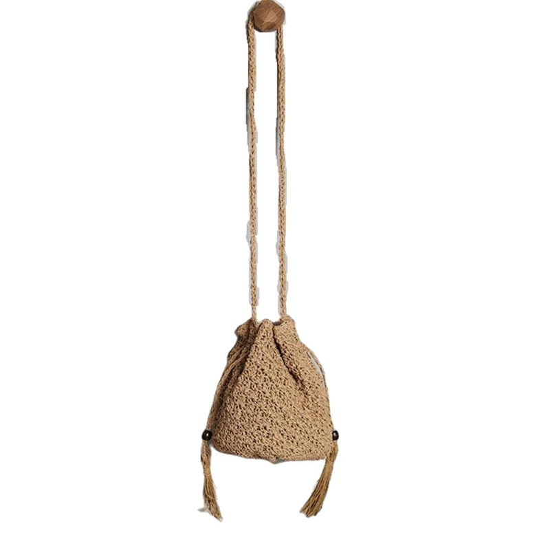 

20CA Women Fashion Weave Shoulder Bag Summer Beach Vacation Crossbody Bucket Bags Female Small Vintage Handbag Purse