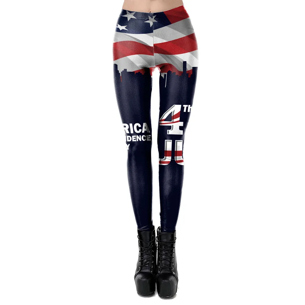 

Summer Female Leggings American Flag Star&Stripe Printed Fitness Pants Workout High Waist Leggings Female Yoga Pants Sweatpants