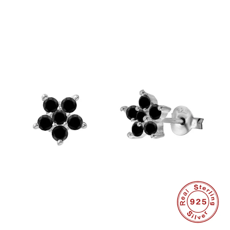 

ROXI Black Zircon Crystals Flowers Stud Earrings for Women Girls Jewelry Earring 2021 Trendy Plant Ear Studs 925 Sterling Silver
