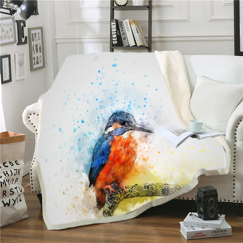 

3D Bird Printed Blanket for Bed Sofa Home Cartoon Casual Blanket Sherpa Throw Blanket Warm Portable