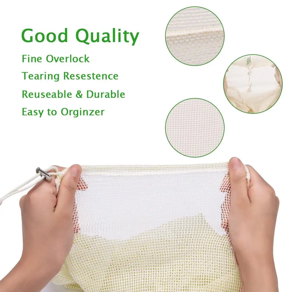 Экологичные хлопковые сетчатые мешки для фруктов и овощей 5 шт./лот многоразовая