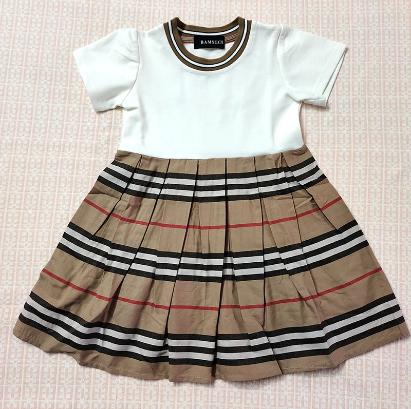 

New 2021 Summer Fashion England style kids girls clothes dress Striped cotton Ruched Patchwork baby girl princess dress 2-8 year