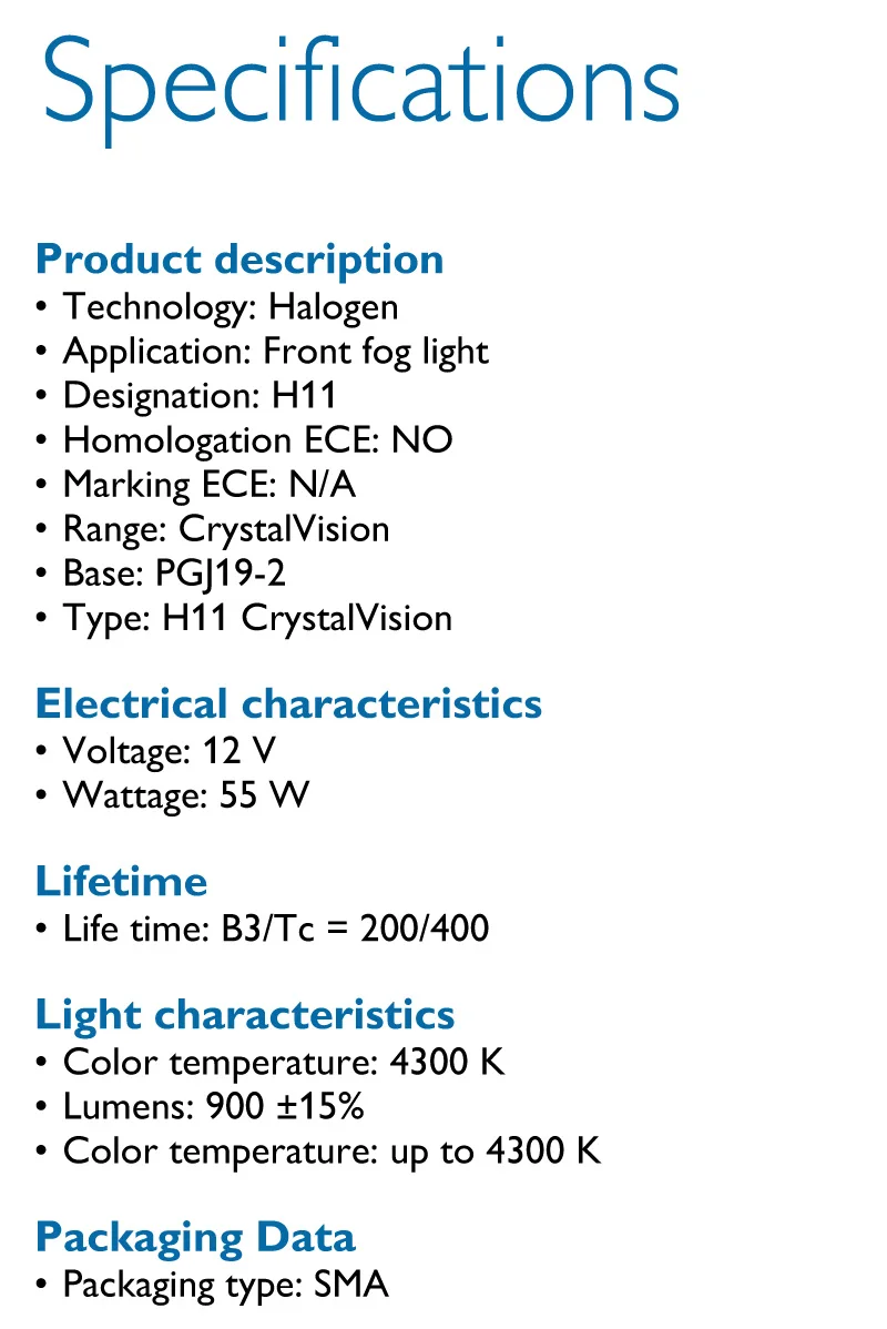 Philips H11 12В 55 Вт, с украшением в виде кристаллов видения 4300 К галогенные лампы Яркий белый светильник автомобильных ламп стильный внешний вид, устойчивы к ультрафиолетовому излучению 12362 CVSM, пара