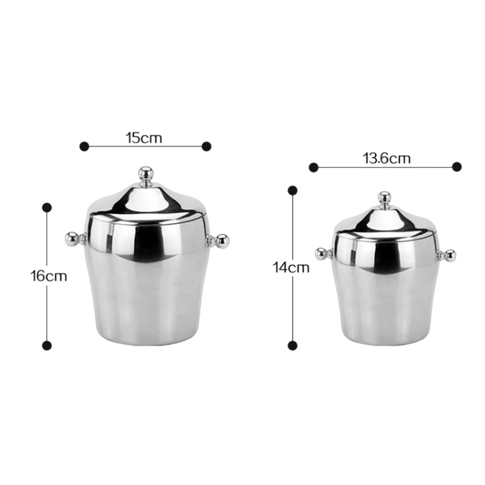 

Stainless Steel Ice Bucket with Lid Double-handle Drum Shape Ice Container Insulation Champagne Bucket (1.2L)