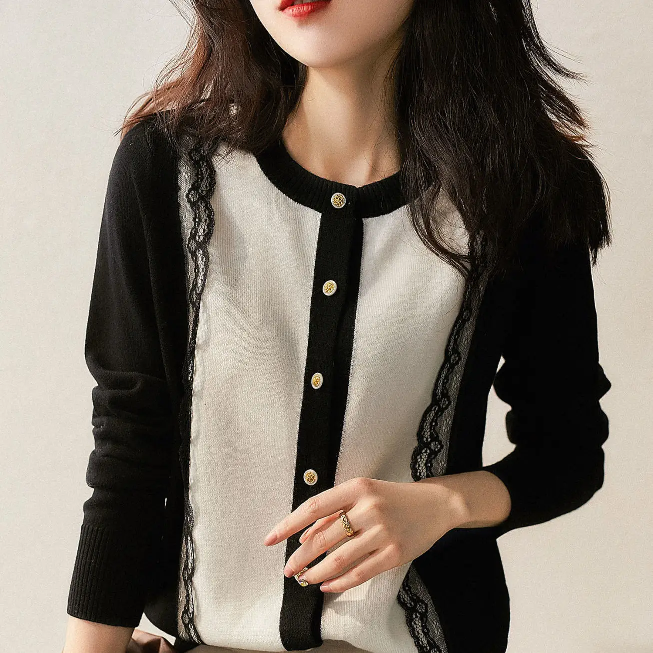 

Knitwear Cardigan Women's Sweater Spring and Autumn 2021 New Lace Jacket Spring and Autumn Korean Style Women's Top