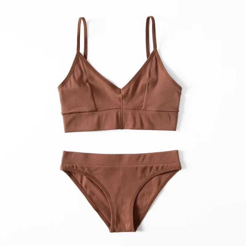 

Thread Cotton Backless Bra and Panties Set Wireless Unlined Bra Set Underwear for Girls Bralette Top Lingerie Women