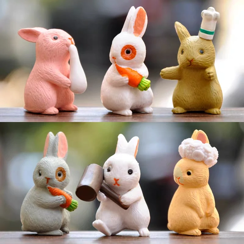 12pc/Lot Cartoon Mini Rabbit action Figures animal model Family Miniature Figurine Easter DIY pvc Decoration toys for Kids gift | Игрушки и