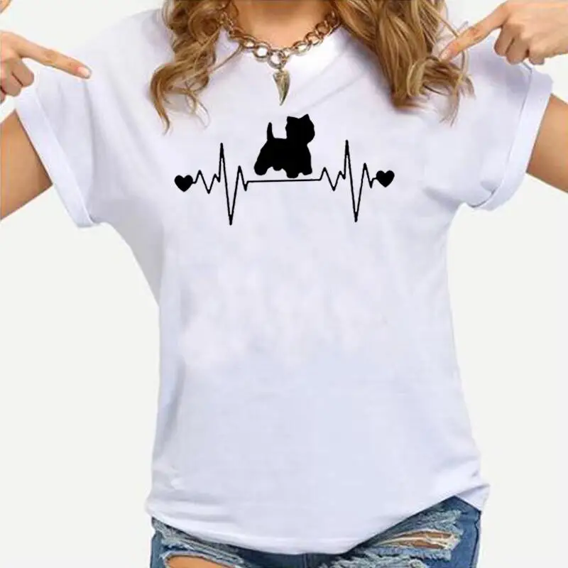 

Забавная хлопковая Повседневная футболка Westie, тренировочная футболка с коротким рукавом, женская летняя футболка West Highland White Terrier, женские т...