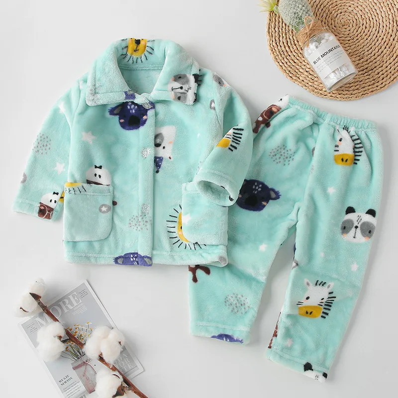 Новые осенне-зимние фланелевые пижамные комплекты для мальчиков и девочек топы с