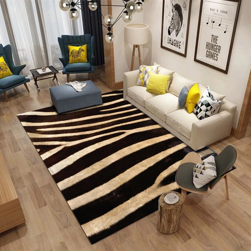 Nordic Living Room 3D Zebra Pattern Carpet Super Flannel Point Plastic Anti-slip Area Rug Floormat Decor Bedroom Carpets | Дом и сад