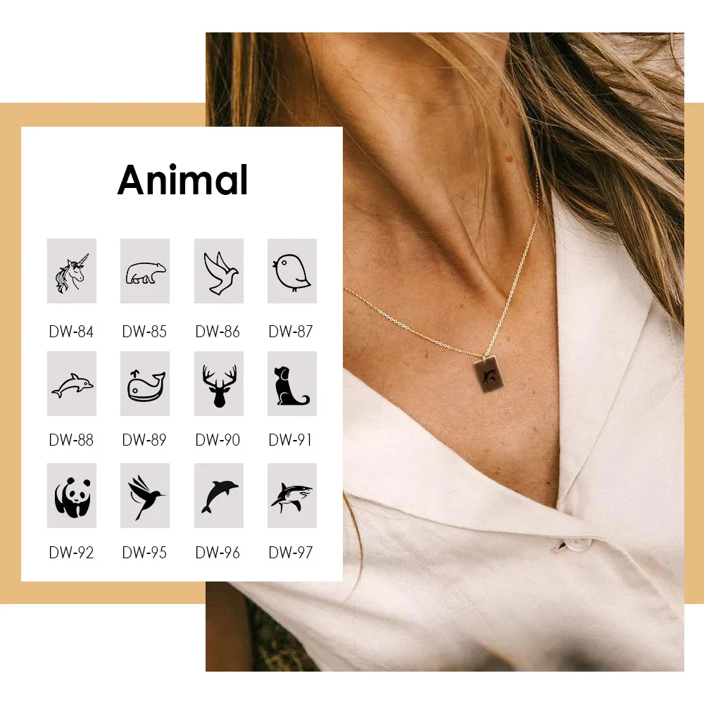 

JUJIE Custom Animal Geometry Necklaces Horse, Bird, Deer, Shark Pendant Necklace Choker Initial Stainless Steel Jewelry Gift