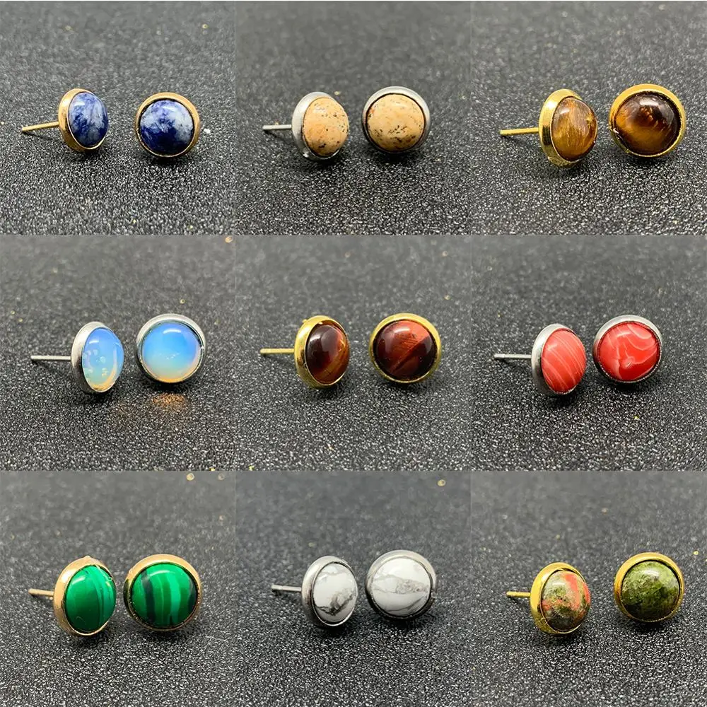 

Unusual Stainless Steel Earrings for Women Natural Stone Aventurine Tigereye Crystal Simple Retro Fashion Earrings 2020 Trendy