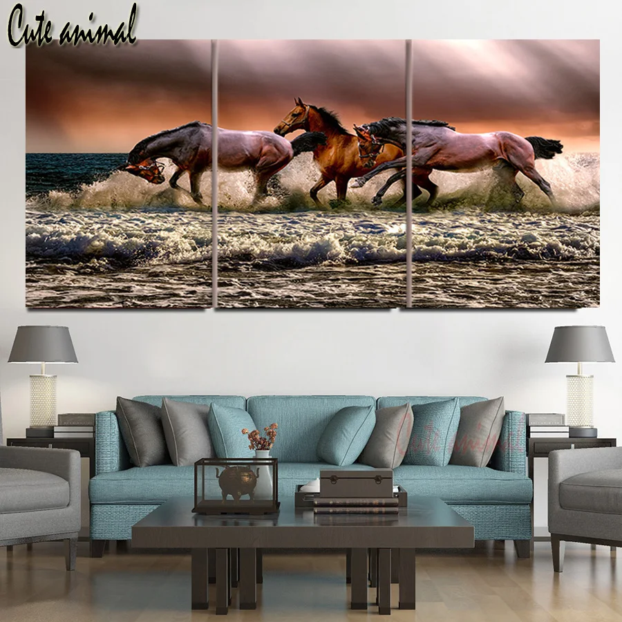 

New 5d Diamond Embroidery Kits cross-stitch 3 Pieces Running Horse Diamond Painting mosaic Home Decor diy pictures needlework