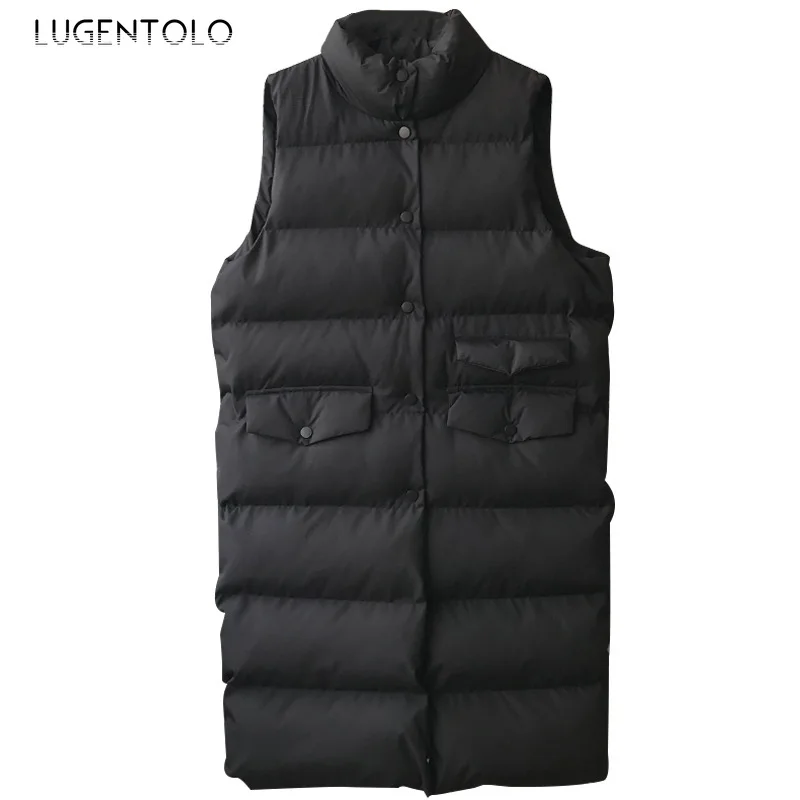 Lugentolo, Женское пальто, Длинный жилет, осень, зима, свободный, одежда, однотонный, одежда, модная, новая, однобортная, с карманами, жилет