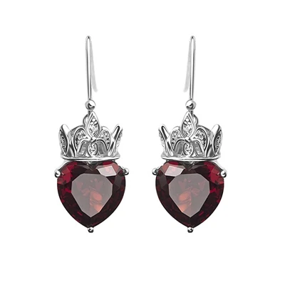 only earrings red PANSYSEN 925 пробы Серебряные Ювелирные наборы сердце розовый кварц корона кулон ожерелье серьги модный набор украшений для женщин - Цвет камня: only earrings red