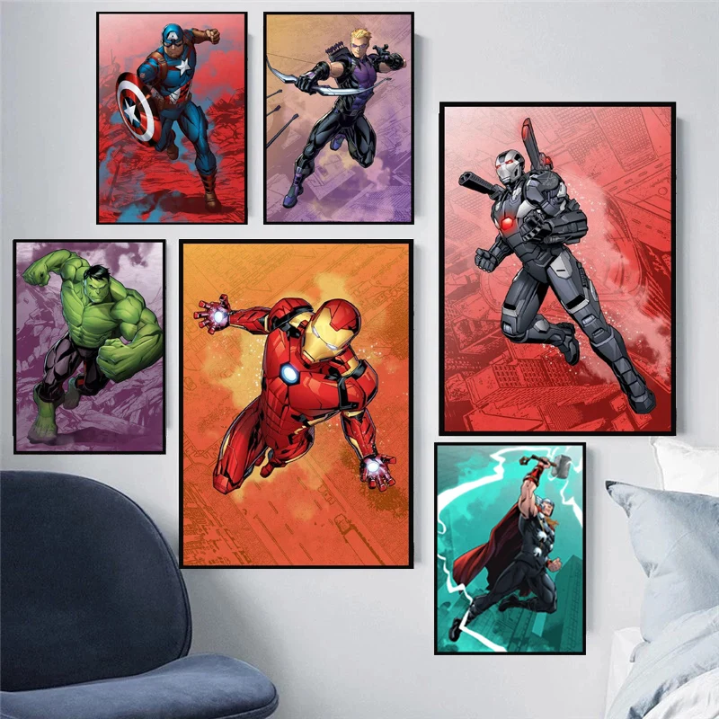 

Marvel Avengers Superhero Anime Canvas Painting Wall Art Print Iron Man Spiderman Poster Children Living Room Home Decor Mural