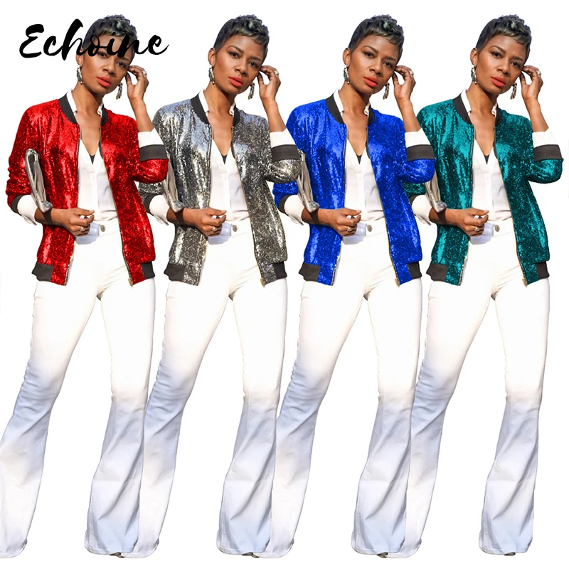 Куртка бомбер женская демисезонная с блестками на молнии длинным