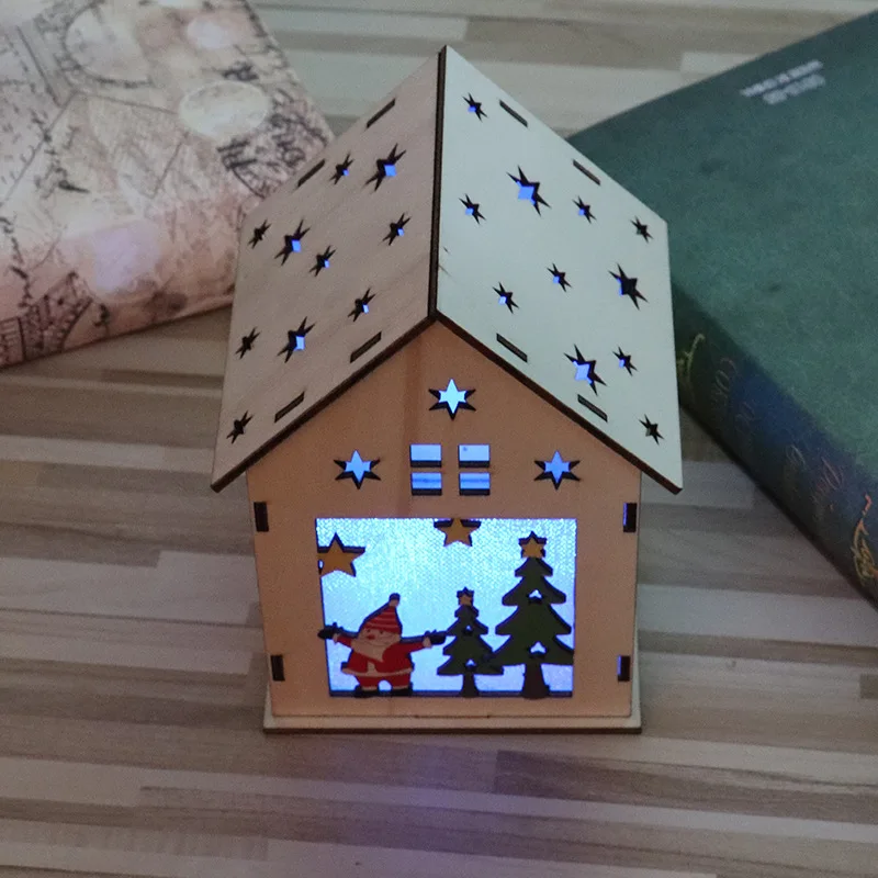 Фестиваль Diy деревянный дом с светильник рождественская елка украшение для дома