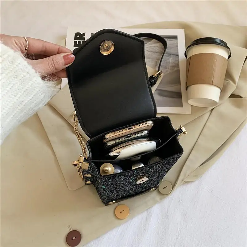 

Colorful Sequins Decoration Chain Small Crossbody Bags for Women PU Leather Flap Small Bucket Bag Female Trendy Shoulder Bag Sac