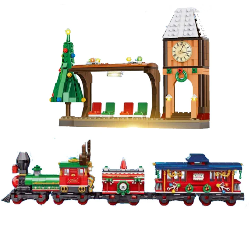 

Winter Electric Technic Train City Street Veiw Station Model Building Blocks Creator Bricks Toys Children New Year Xmas Gifts