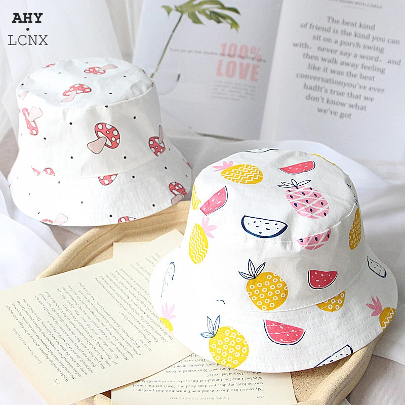 

Детская шляпа с мультяшным принтом грибов и фруктов, весенне-летняя детская шляпа-ведро для девочек и мальчиков, панама для малышей, уличная...