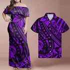 Женское платье-макси с открытыми плечами HYCOOL, винтажное облегающее длинное платье в винтажном тропическом стиле с цветочным принтом Гаваи в полинезийском стиле