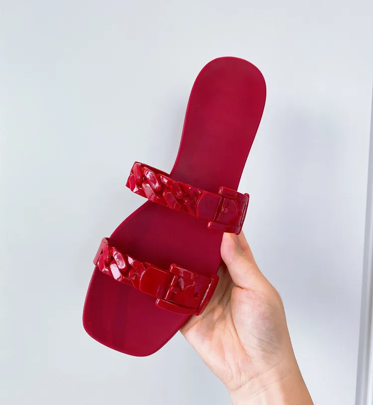 

2021 Summer New Double Chain Plastic Gel Shoes Casual Flat Waterproof Sandals