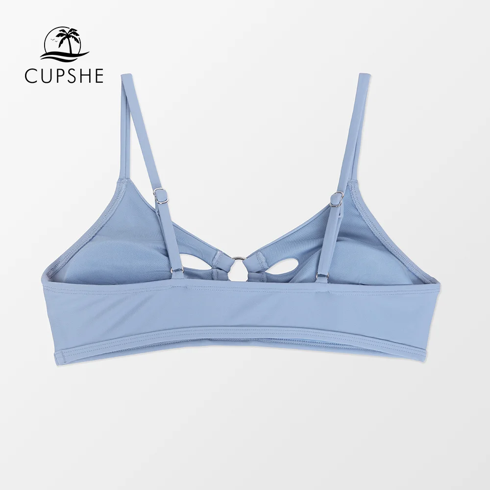 CUPSHE однотонный синий топ бикини с круглым вырезом вырезами только для женщин