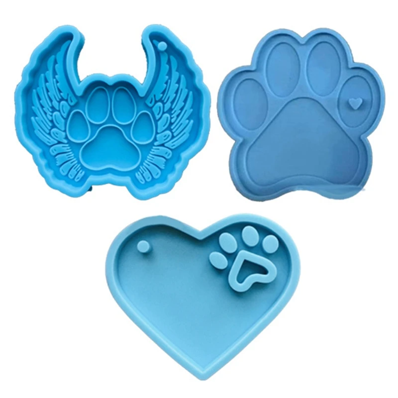 

3Pcs/Set Dog Paw Style Keychain Epoxy Resin Mold Necklace Pendant Silicone Mould R2LE