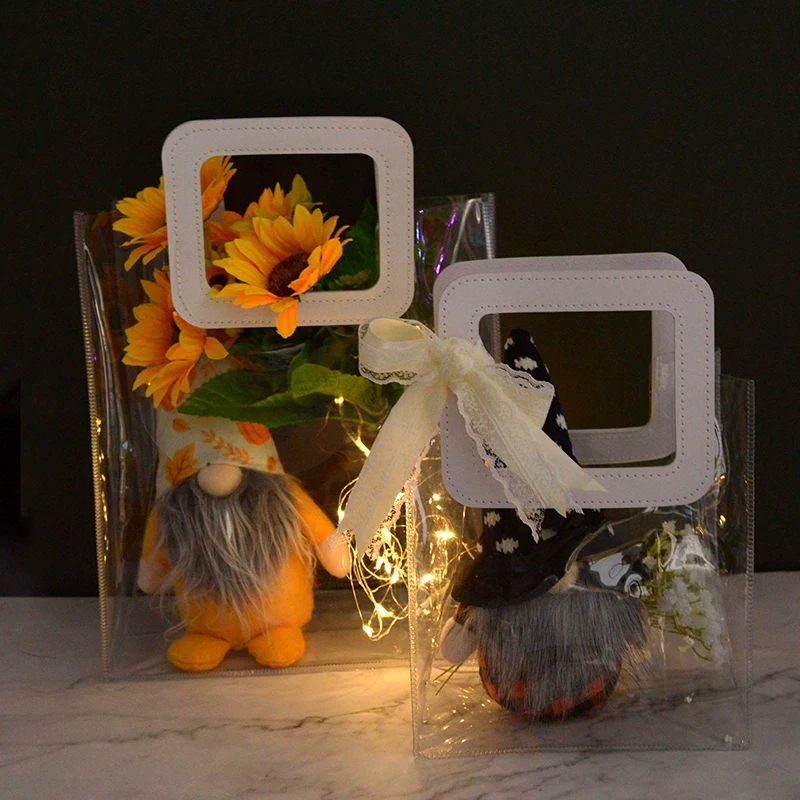 

1Pc Clear Tote Bag PVC Transparent Shopping Handbag Wedding Party Bridesmaid Souvenir Flower Bouquet Gift Packing Bag Decoration