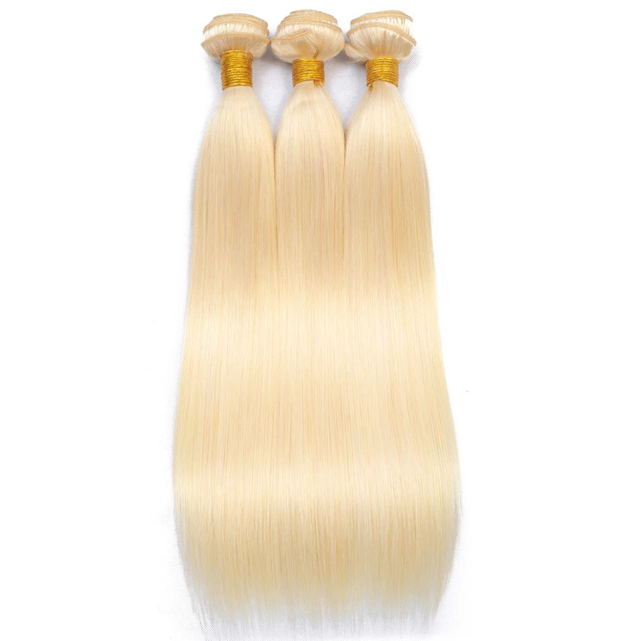 Fashion Lady Blonde Brazilian Hair Weave Bundles 613# Straight Human Hair Bundles 1/3/4 Piece Per Pack Hair Weaving Non-remy