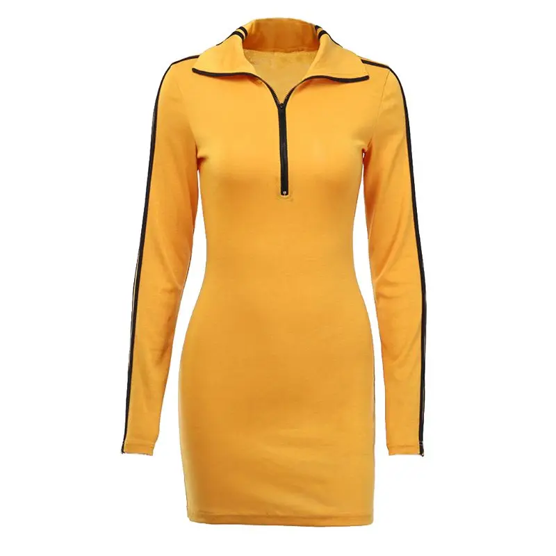 Женское пикантное мини-платье с высоким воротником на молнии длинным рукавом