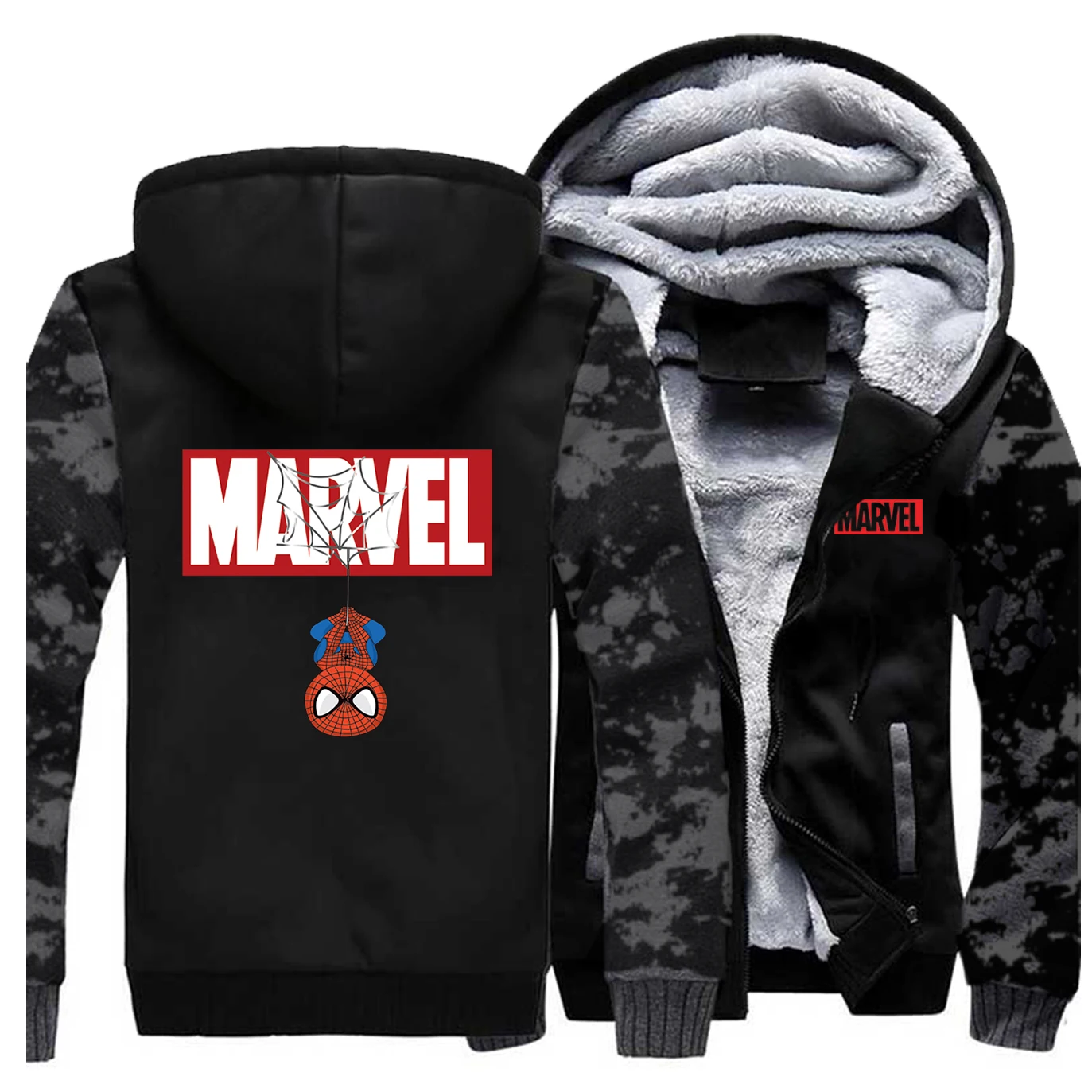 Зимние кофты с капюшоном "Marvel" Человек-паук, Мужская теплая Толстая Толстовка с капюшоном, Повседневная Новая мужская куртка на молнии, Брендовое пальто Мстителей