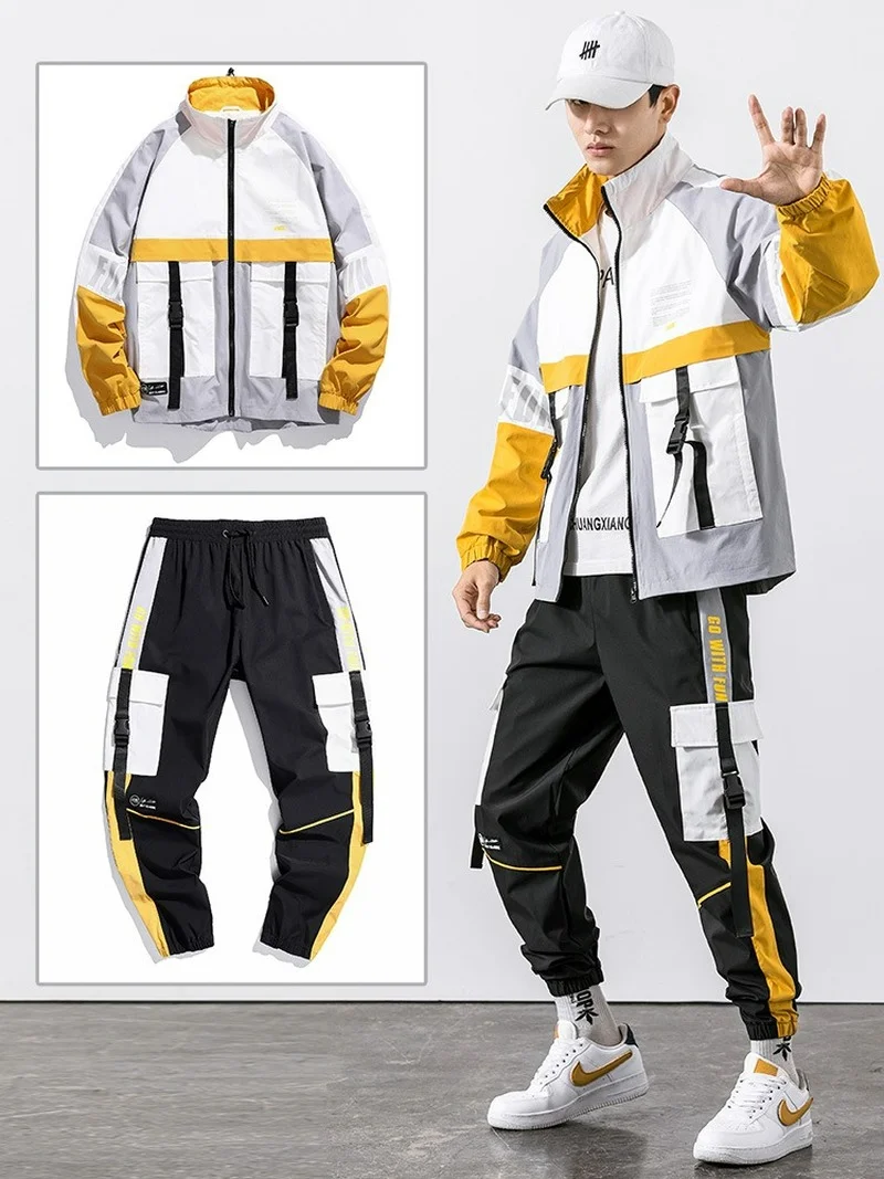

Men Tracksuit Hoodie Set 2 Pieces Hooded Jackets And Streetwear Pants Hip Hop Mens Clothing Suits