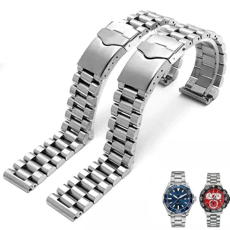 

High qualit Stainless steel male strap for TAG heuer F1 watchband 20mm 22mm silver bracelet with folding buckle