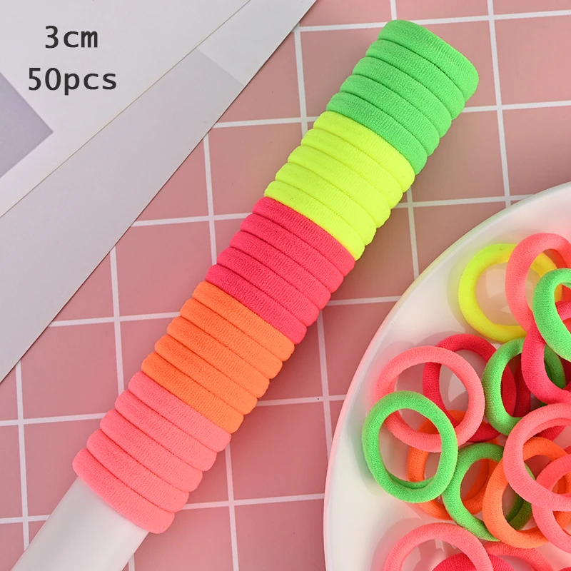 orange 50 50/100pcs 2/3cm Colorful Girls Elastic Hair Bands Holder Tie Wholesale Rubber Band Kids Hair Accessories Hair Bands for Girls - Цвет: orange 50