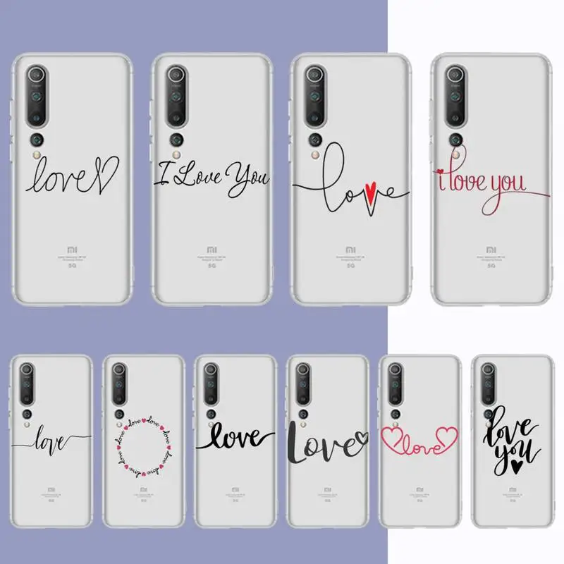

White Background Black Text Love Smile Phone Case For Redmi Note 5 7 8 9 10 A K20 pro max lite for Xiaomi 10pro 10T