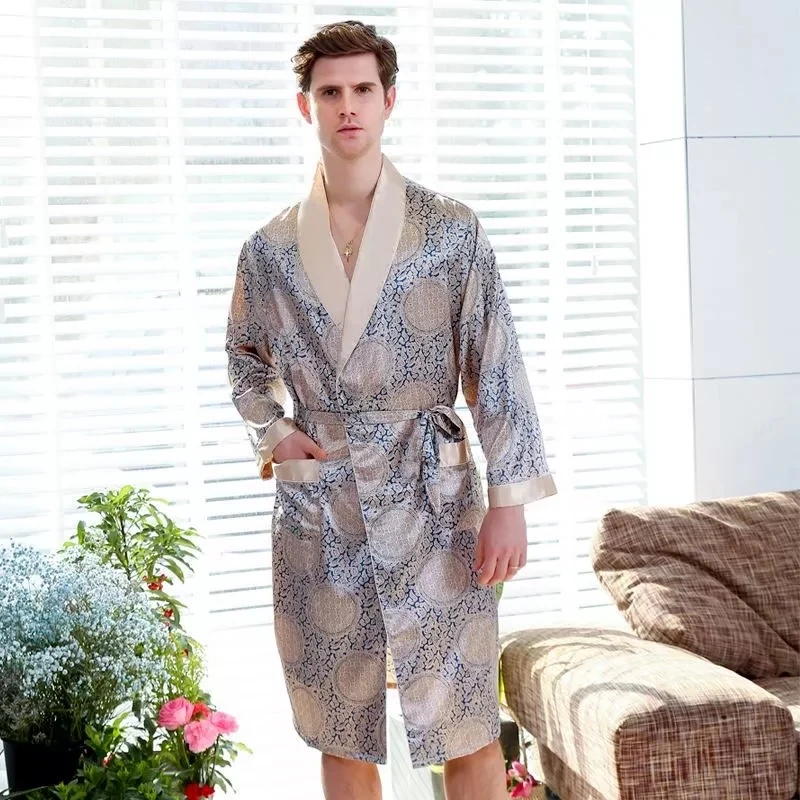 Two-Piece Satin Silk Luxury Robes Set For Men's Sleepwear Summer Bathrobe Man Pajamas Kimono Men Home Soft Cozy Bath robe Gow